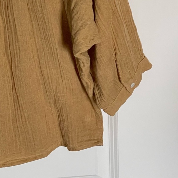 ABLE Tan Cotton Gauze V-Neck Button Down Blouse Top - 35960 - Picture 7 of 13